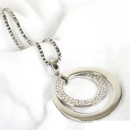 LADIES STUNNING TWO CIRCLE RHINESTONE NECKLACE
